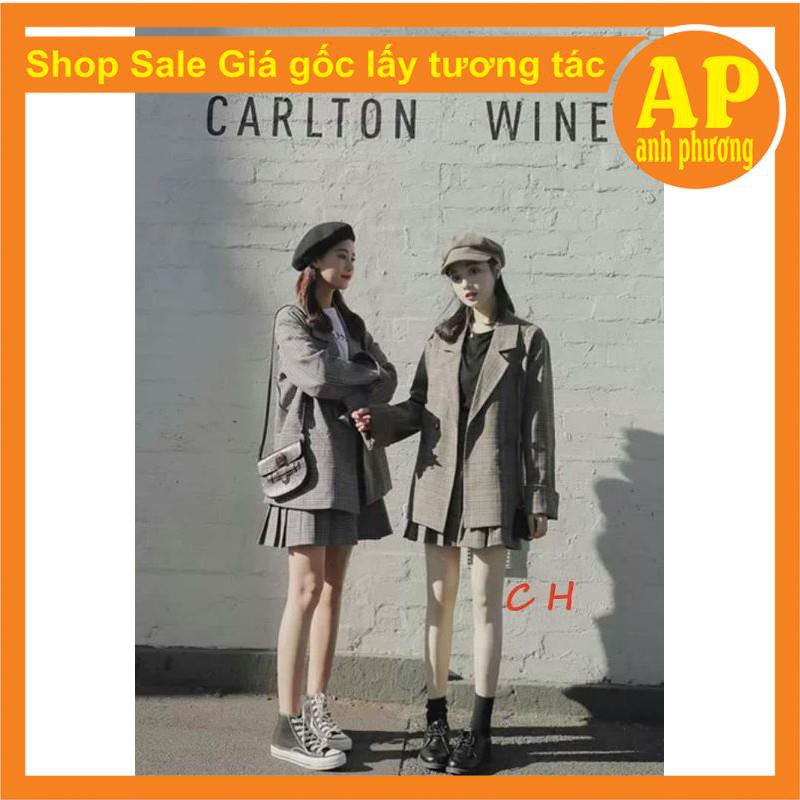 Sét vest váy xếp ly kẻ có ảnh thật sp🎁Áo khoác kẻ có cúc mix chân váy kẻ 2 lớp🍄bên trong có quần, chân váy có khoá hông | BigBuy360 - bigbuy360.vn