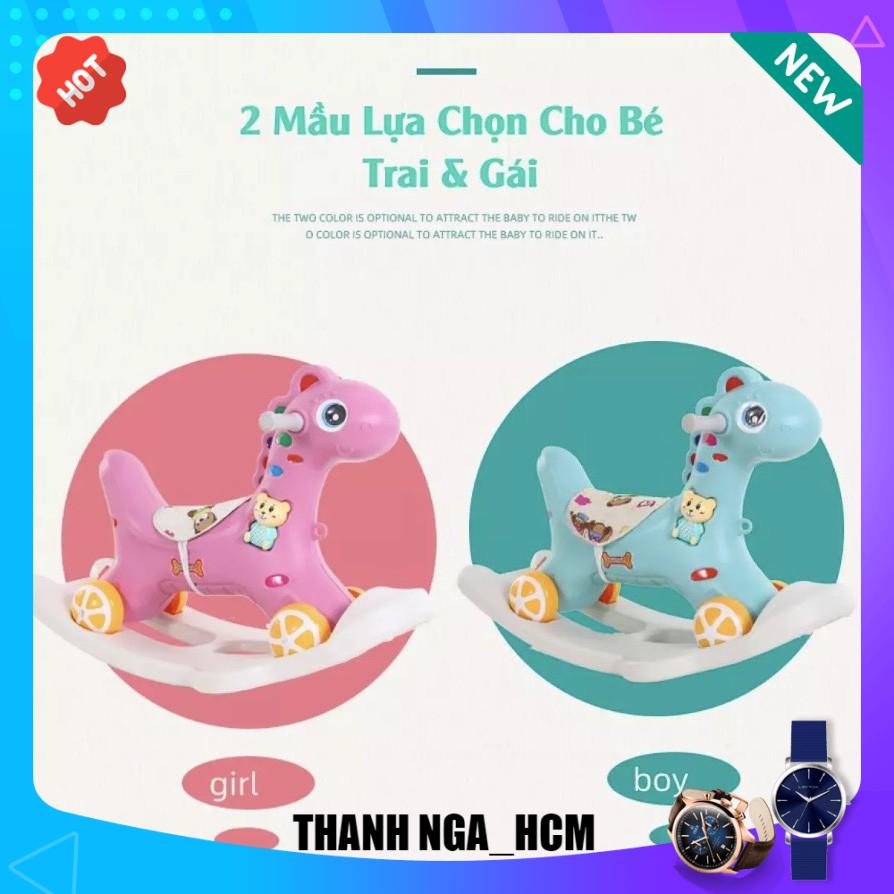 Ngựa bập bênh chòi chân 2 in 1 cho bé có bánh xe ,có nhạc cho bé, vừa làm được xe chòi chân