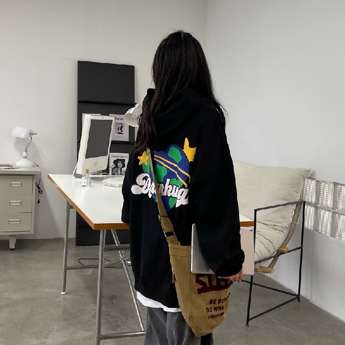 ZHELIHANGFEI Áo Hoodie Dáng Rộng In Chữ Love Dễ Phối Đồ