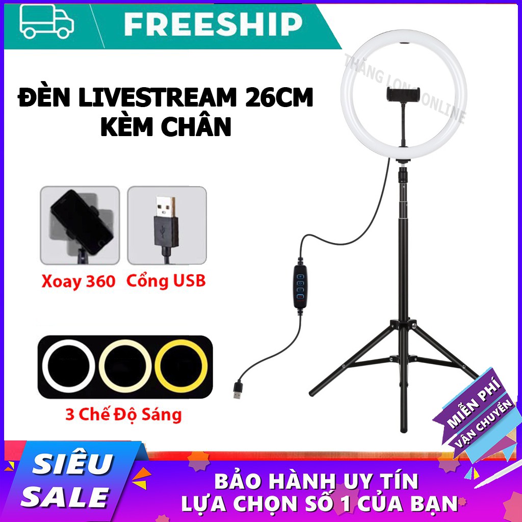 Đèn Livestream Size 26Cm Kèm Giá Đỡ Kẹp Điện Thoại Livestream - Đèn Livestream Kèm Chân Để Bàn Chụp Ảnh, Quay Video