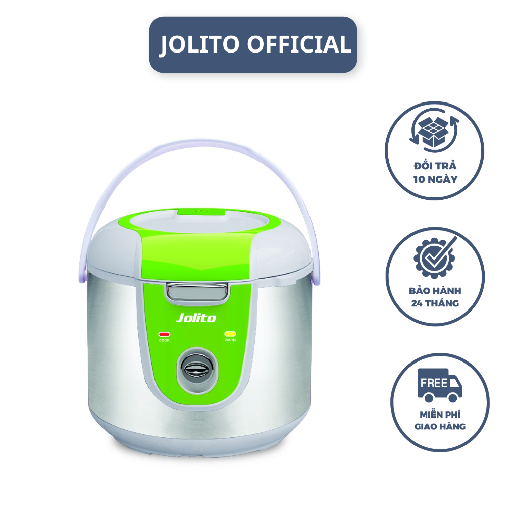 Nồi cơm điện Jolito J1.8Blu dung tích 1.8L màu bạc có quai xách phủ chống dính cao cấp, công nghệ Nhật Bản nấu cơm ngon