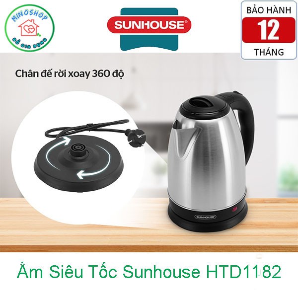 Ấp Nước Siêu Tốc Sunhouse Inox SHD 1182, Binh Đun Nước Siêu Tốc TIết Kiệm Thời Gian