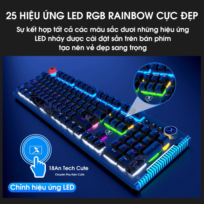 Bàn Phím Cơ, bàn phím Gaming NEW K968 SUPER GAME Có 25 Chế Độ Led Đổi Màu Keycap Siêu Xịn, Tương Thích Máy Tính PC...