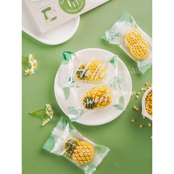 Túi đựng bánh gạo lứt, bánh dứa mix xanh trắng 100c