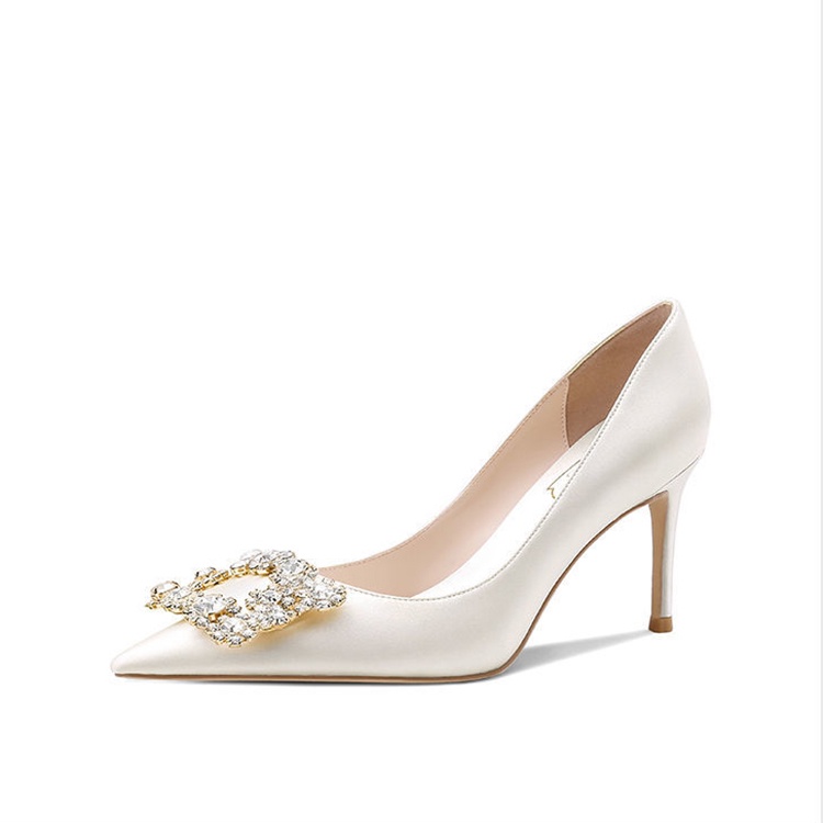 Giày cao gót vải satin phối mặt khóa vuông thời trang dự tiệc cho nữ Lanceshoes