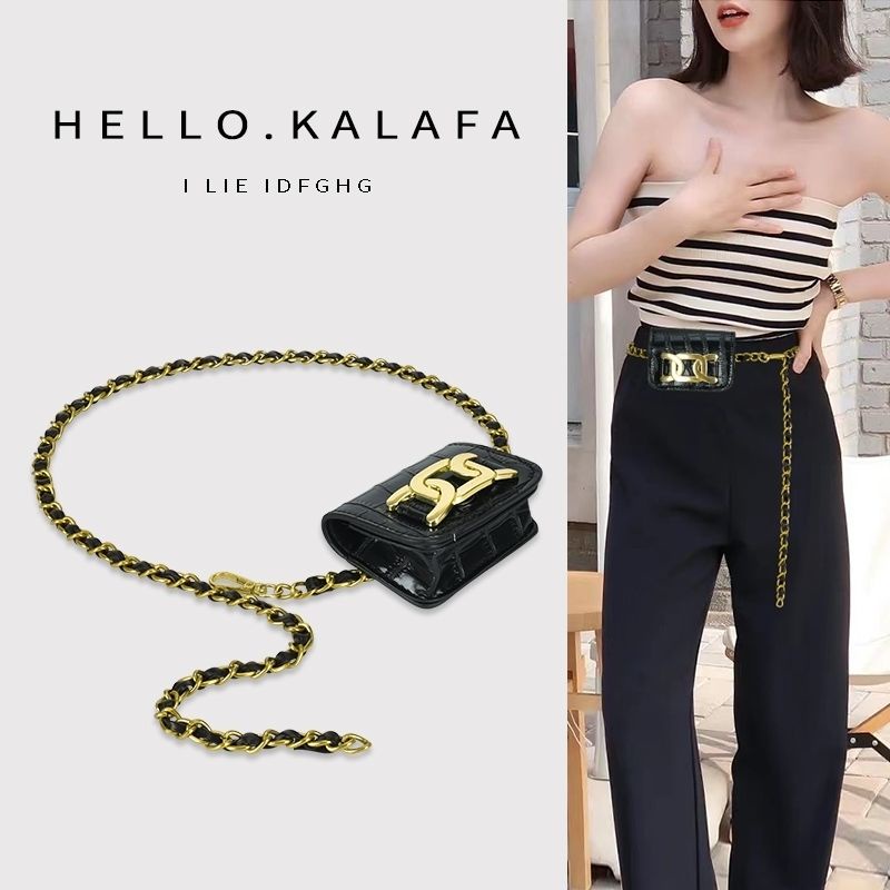 Túi Đeo Hông Hình Vuông Cỡ Nhỏ Phối Dây Đeo Sợi Xích Thời Trang Cho Nữ