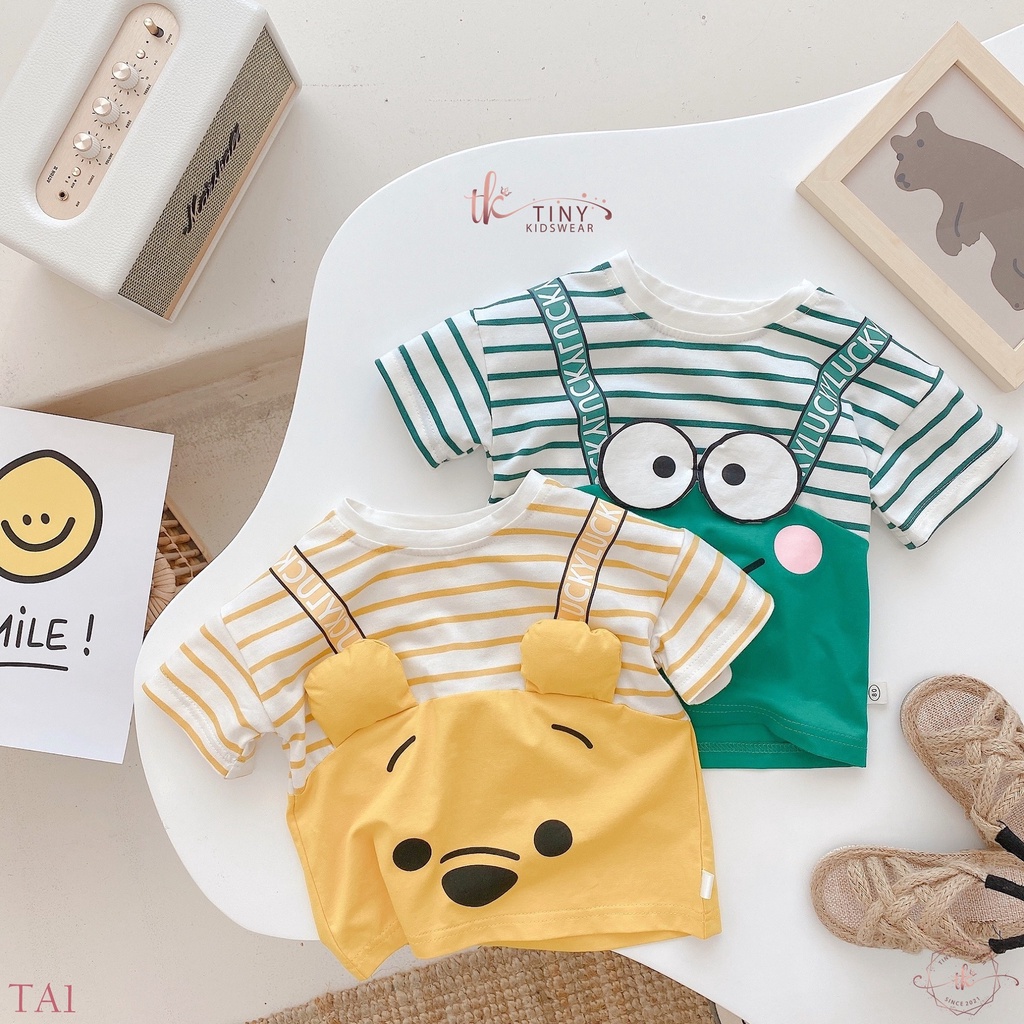 Áo phông hoạt hình ngắn tay cổ tròn chất cotton cho bé trai từ 11-17kg [TA1]