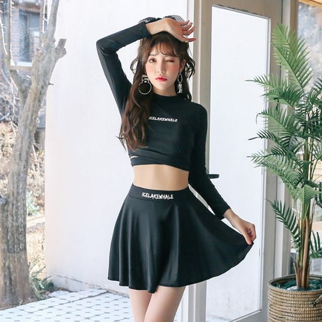 Hình thật- Bikini váy croptop dài tay BV02