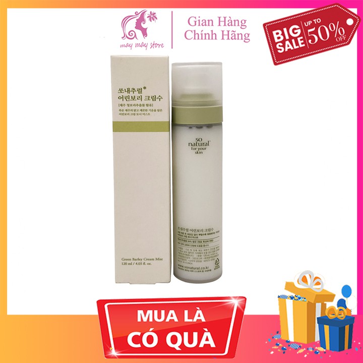 Xịt Khoáng Lúa Mạch So’Natural Green Barley Cream Mist Chai 120ml Hàn Quốc Cấp Ẩm Căng Bóng Da Mit Beauty