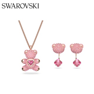 Bộ dây chuyền + bông tai hình trái tim gấu pha lê đỏ swarovski swarovski quà tặng sinh nhật