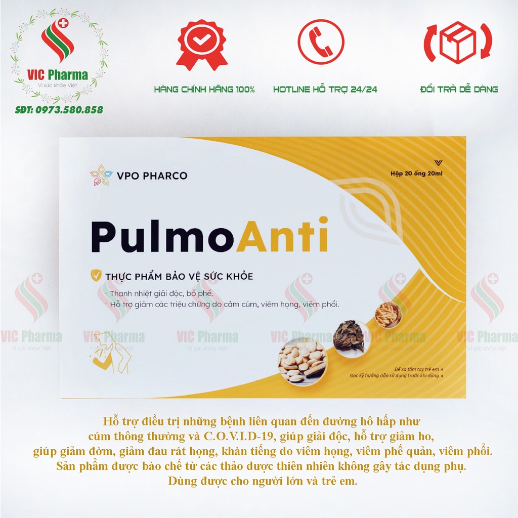 Siro uống Pulmo-anti hỗ trợ giảm ho - Hộp 20 ống x 20ml