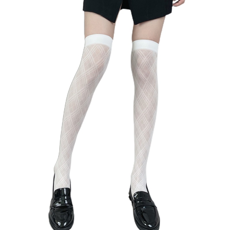 Vớ Dài Qua Gối Mỏng Họa Tiết Sọc Caro Đính Kim Cương Phong Cách Lolita Nhật Bản Cho Nữ