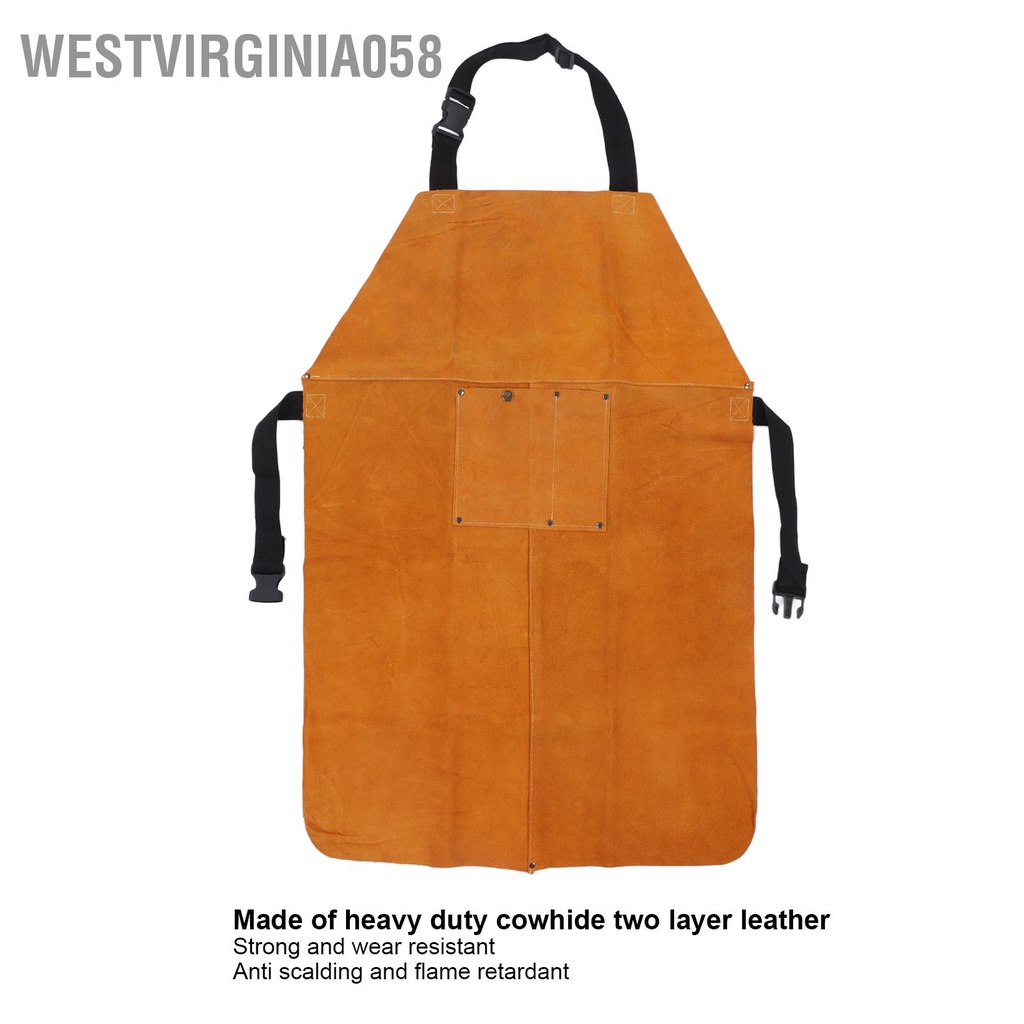 Westvirginia058 Hàn Tạp dề bảo hộ Chống cháy mài mòn Điều chỉnh dây đeo bằng da Quần áo lao động có túi