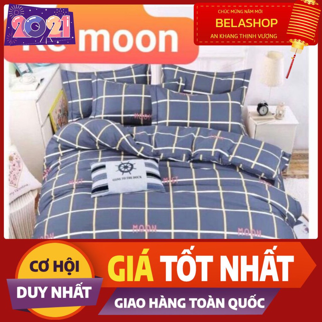 ( XẢ KHO BÁN LỖ) SET GA GỐI 3 MÓN KẺ MOON 1M6 COTTON POLY M648484