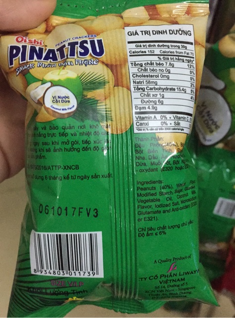 Sỉ 5 gói đậu phộng oishi vị mực cay , cốt dừa  16k