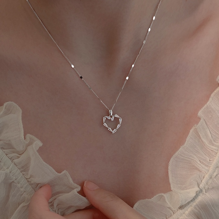 Vòng cổ dây xích mặt xương cá hình trái tim lấp lánh thời trang mùa hè Hàn Quốc cho nữ