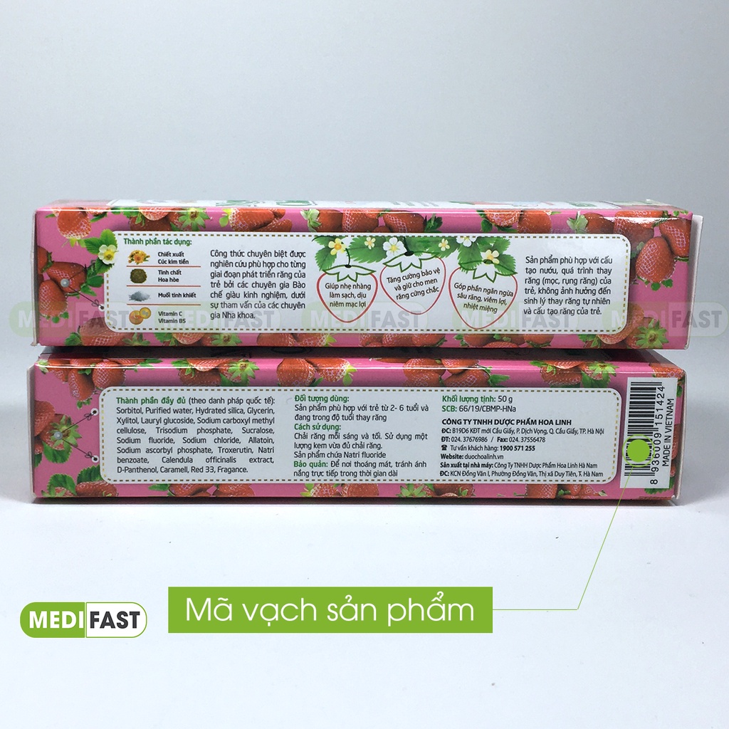 Kem đánh răng thảo mộc Ngọc Châu hương dâu cho trẻ từ 2 - 6 tuổi giảm loét nhiệt miệng đau hàm, sâu răng sữa