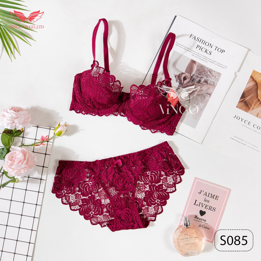 VINGO Bộ Đồ Lót Nữ Ren Hoa Hồng Có Gọng Nâng Đẩy Không Đệm Viền Sóng Sexy Quyến Rũ S085 VNGO | BigBuy360 - bigbuy360.vn