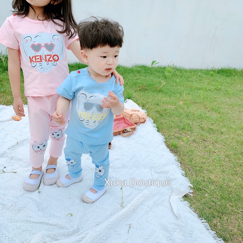 Bộ Quần Áo Phông Cộc Tay Cotton Bé Trai Bé Gái QCCC Cực Chất Màu Hồng, Màu Xanh  [Ảnh Thật]