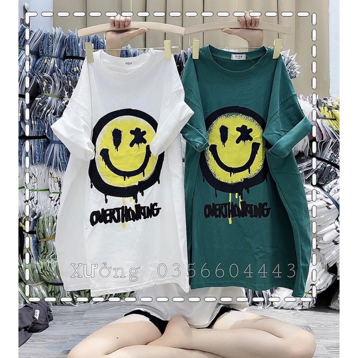 Áo Phông Tay lỡ Mặt Cười OVERTHING From Rộng Unisex Ảnh Thật