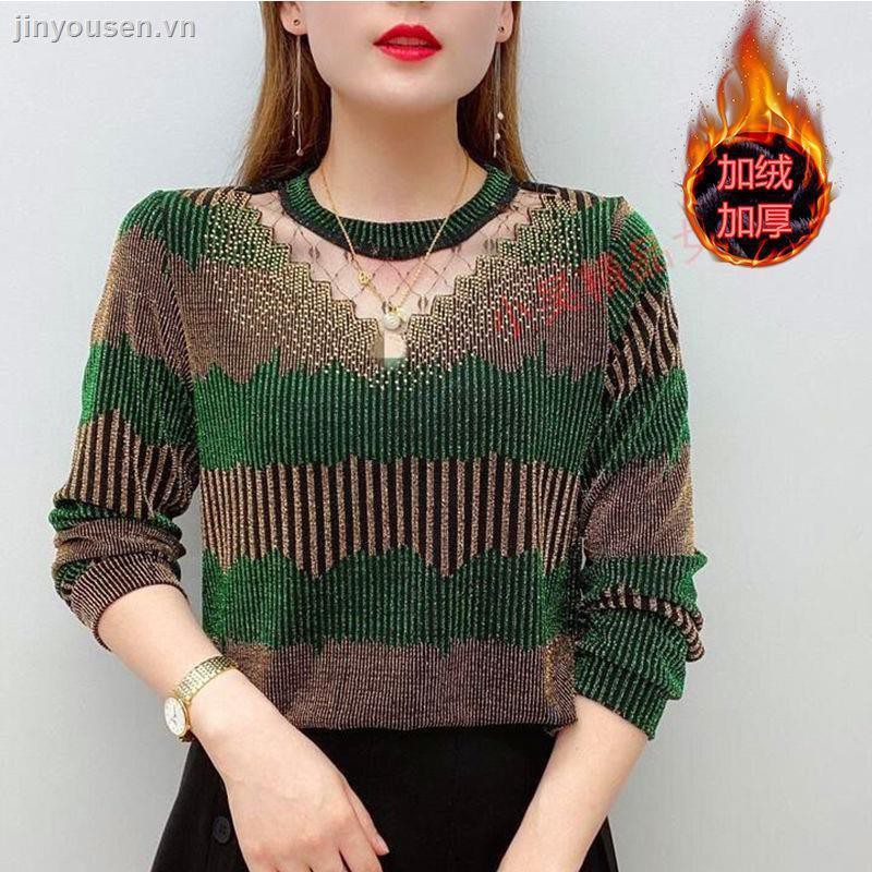 Áo Thun Tay Dài Vải Nhung Giữ Ấm Mùa Thu Đông Phong Cách Phương Tây Mới Cho Phụ Nữ Trung Niên 20