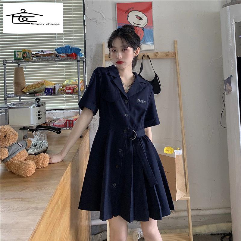 Đầm Thiết Kế Xếp Ly Cổ Bẻ Phong Cách Hàn Quốc Thời Trang Mùa Hè Hàng Mới 2022