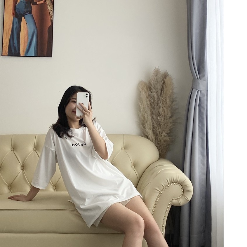 Áo phông nữ / Áo thun nữ tay lỡ form rộng màu trắng Onboo freesize, Vải cotton