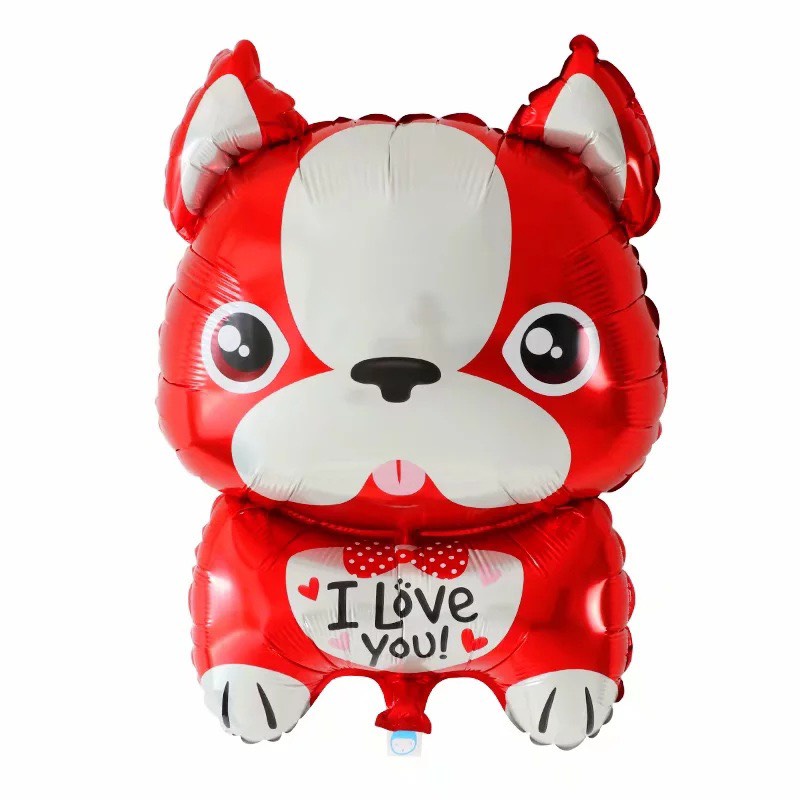 Bóng nhôm hình cún trang trí sinh nhật đầy tháng chủ đề chó cứu hộ chó vàng, nâu, đỏ, I love you PK54