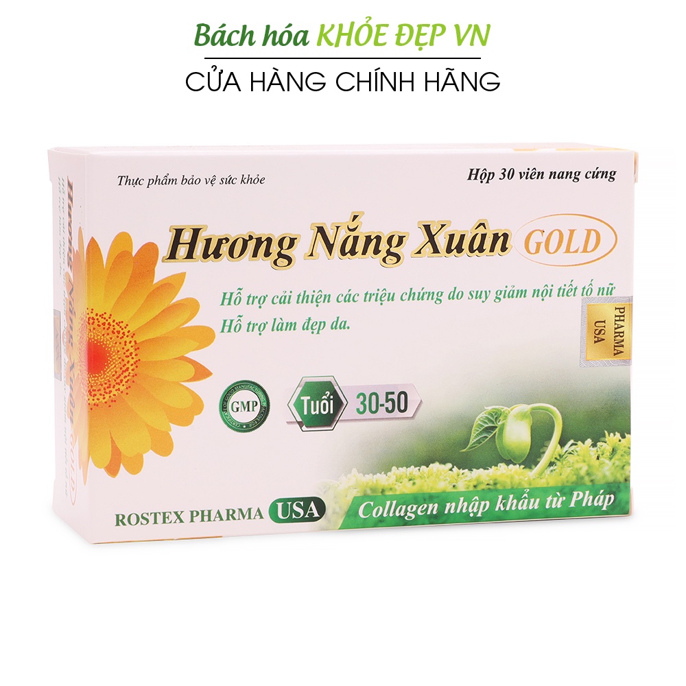 Hương Nắng Xuân Gold collagen đẹp da, tăng nội tiết tố, giảm nám sạm da Vàng 30 viên