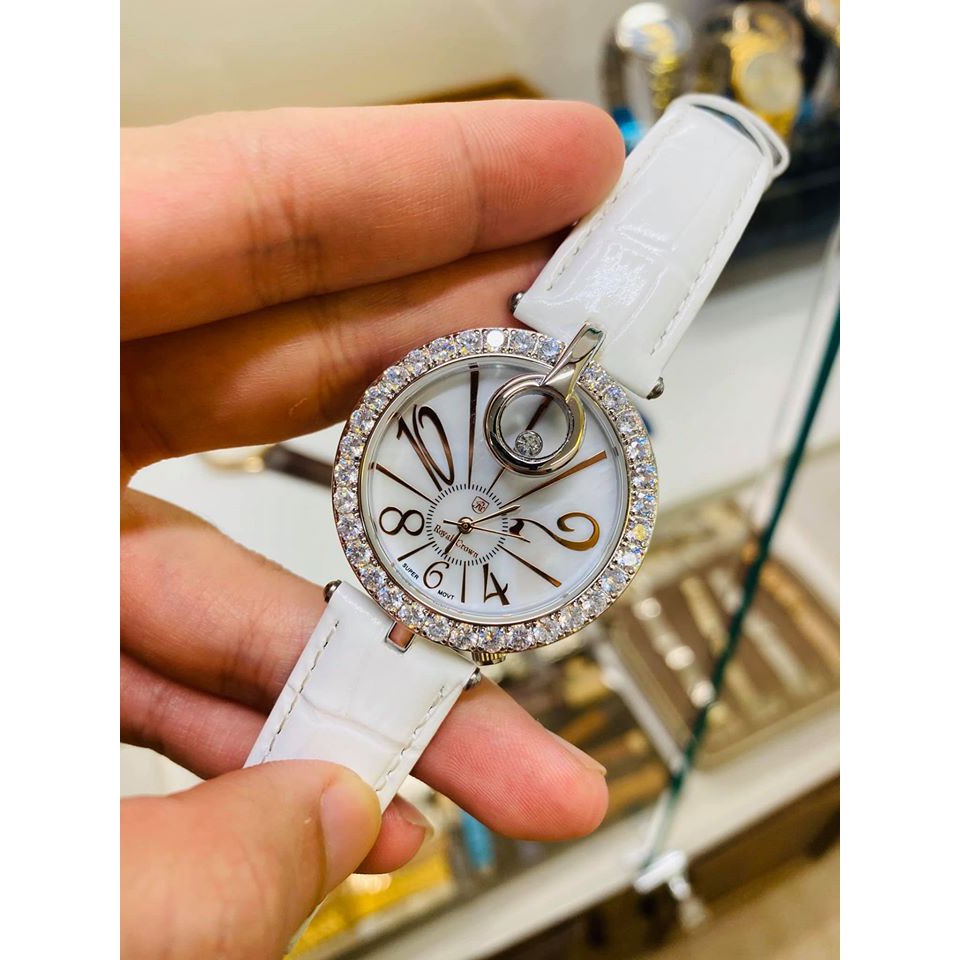 Đồng Hồ Nữ Royal Crown 3850 dây da màu trắng