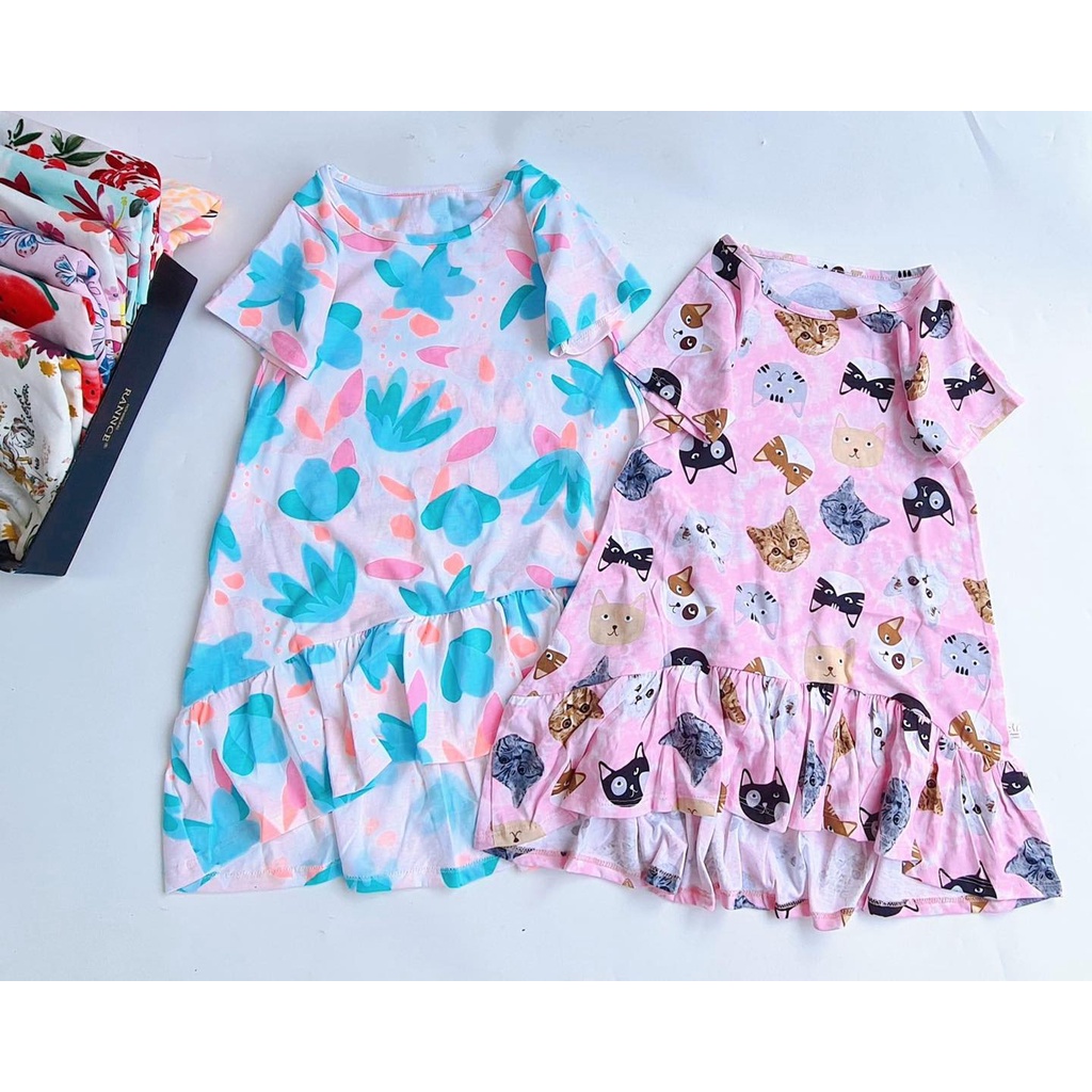 Váy đầm bé gái, váy cộc tay dáng đuôi cá chất cotton xuất siêu đẹp Melisa - cho bé gái 4-10 tuổi(16-38kg)