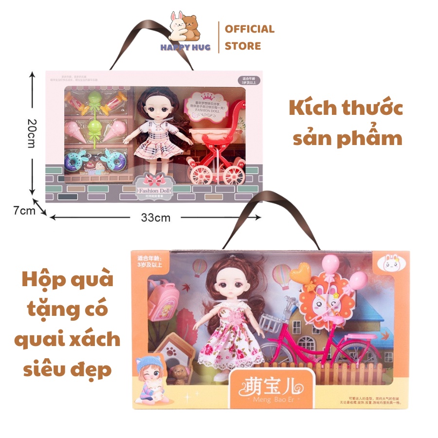 Bộ đồ chơi búp bê cho bé gái kèm phụ kiện siêu xinh, hộp quà tặng có quai xách - Happy Hug