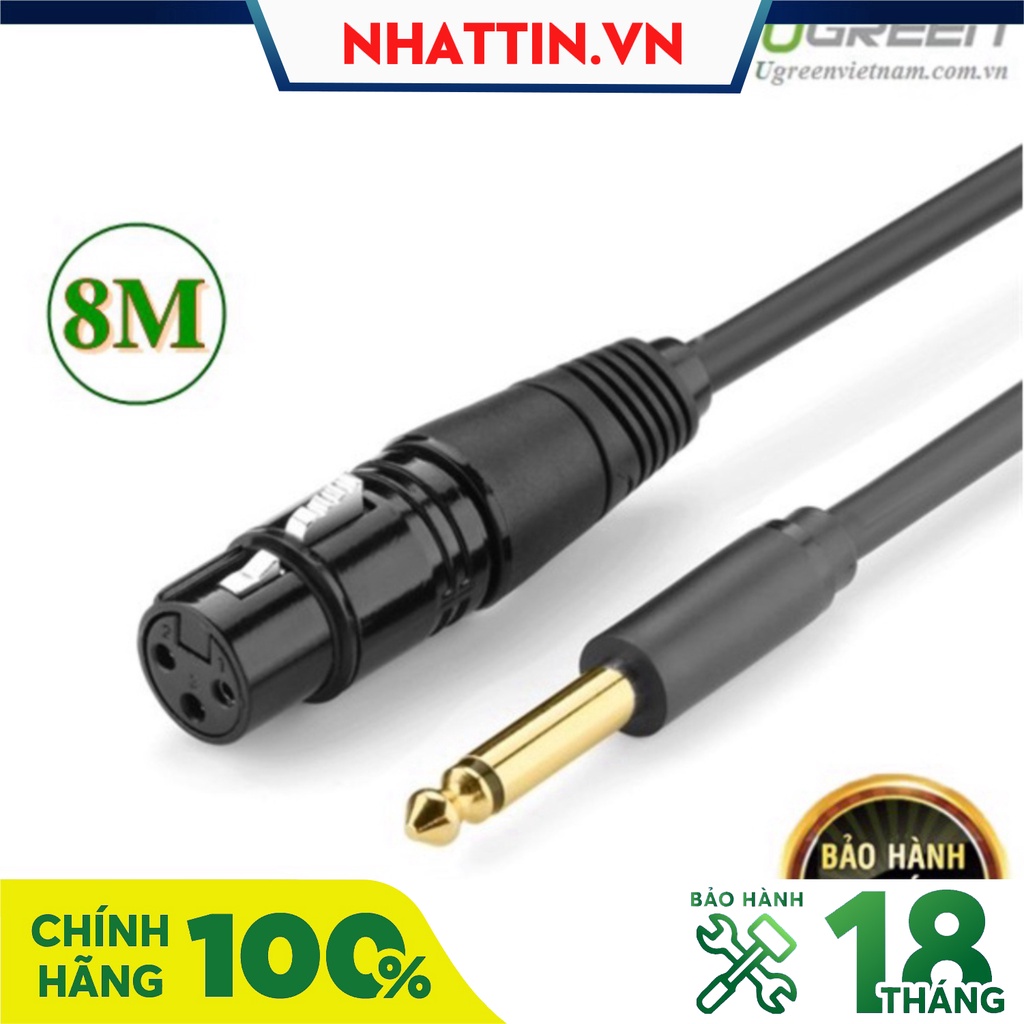 Cáp chuyển đổi từ 6.5mm sang AV Cannon (XLR) âm dài 8m cho microphone, stereo, mixer Ugreen 20722 - Phân Phối Chính Hãng