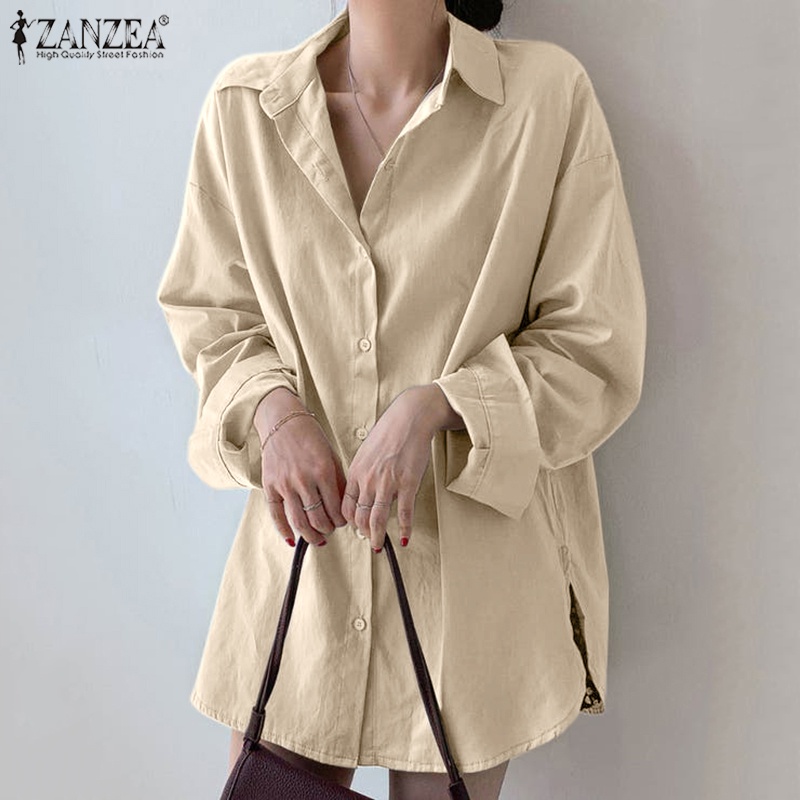 Áo sơ mi ZANZEA tay dài kiểu xẻ tà phong cách Hàn Quốc cho nữ