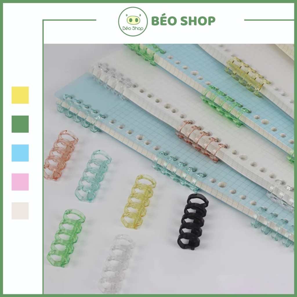 Thanh còng sổ binder bằng nhựa cứng trong suốt cao cấp Béo shop , kẹp nhựa đóng gáy sách 5 lỗ size 16mm kẹp đến 100 tờ