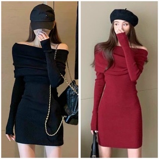 Đầm len body trễ vai - kèm hình thật
