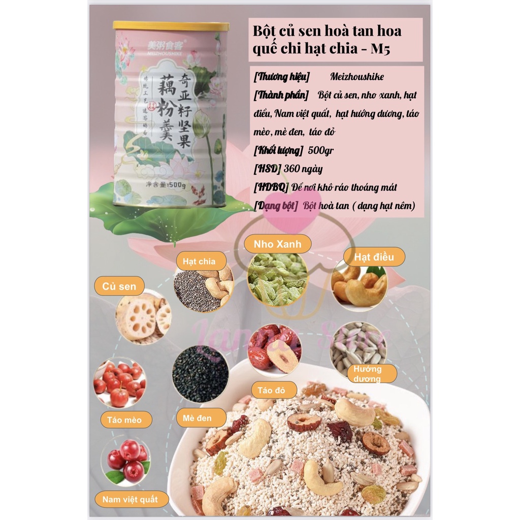 Bột Củ Sen Mix Hạt Dinh Dưỡng, Ngũ Cốc Giảm Cân, Ăn Kiêng, Eat Clean Healthy Dưỡng Nhan hiệu Meizoushike