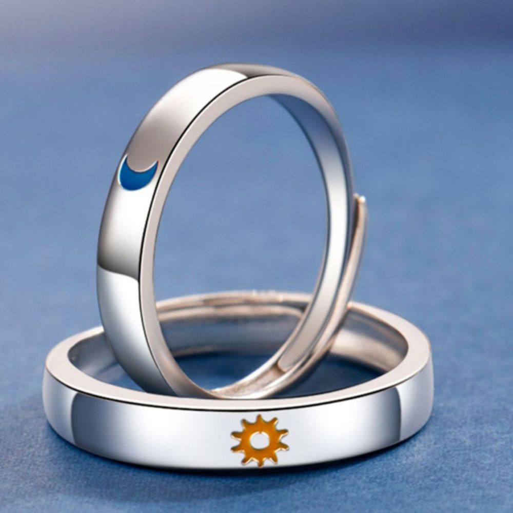 Nhẫn đeo ngón tay mặt hình mặt trăng/mặt trời bằng kim loại phong cách Vintage lãng mạn thời trang dành cho cặp đôi