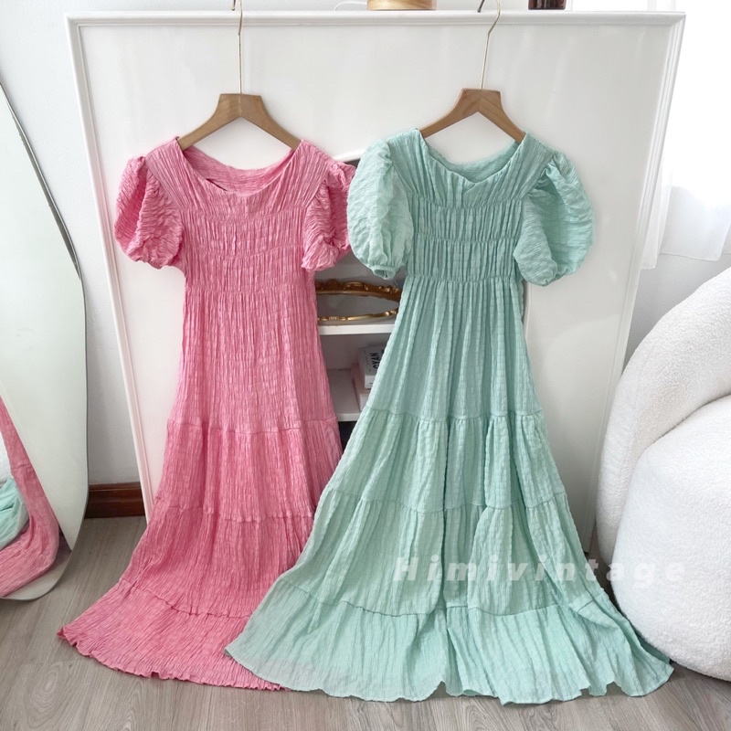 Váy đầm maxi dáng dài chất xốp không nhăn vintage trơn pastel nàng thơ nhẹ nhàng nữ tính dễ thương | BigBuy360 - bigbuy360.vn