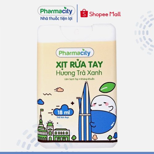 Xịt rửa tay hương trà xanh Pharmcity 18ml