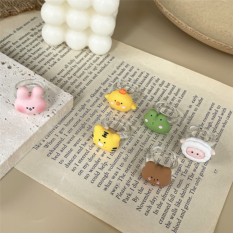 Nhẫn Nhựa Resin Mềm Mại Kiểu Hàn Quốc Họa Tiết Ếch Dễ Thương Cho Bé Gái 2022