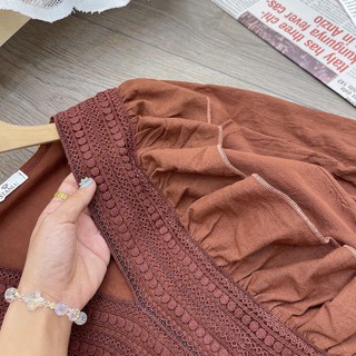 Set áo đũi bèo phối quần sooc kaki form thụng cá tính V00405 màu nâu kem AĐ BOUTIQUE