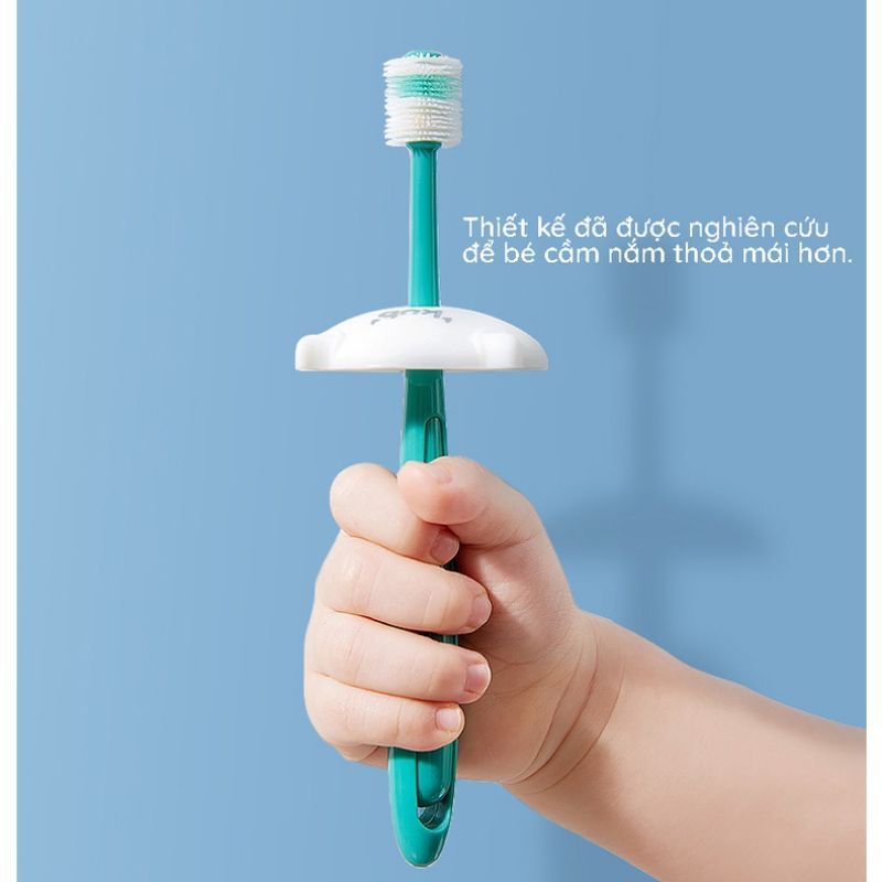 Bàn chải đánh răng 360 độ cho bé, với sợi nano kháng khuẩn, chải sạch răng hơn, bàn chải mềm mại phù hợp bé từ 1-3 tuổi