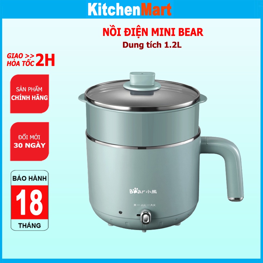Nồi điện mini đa năng Bear 1.2L nồi lẩu điện mini thiết kế nhỏ gọn tiện dụng, KitchenMart – Hàng chính hãng BH 18 tháng