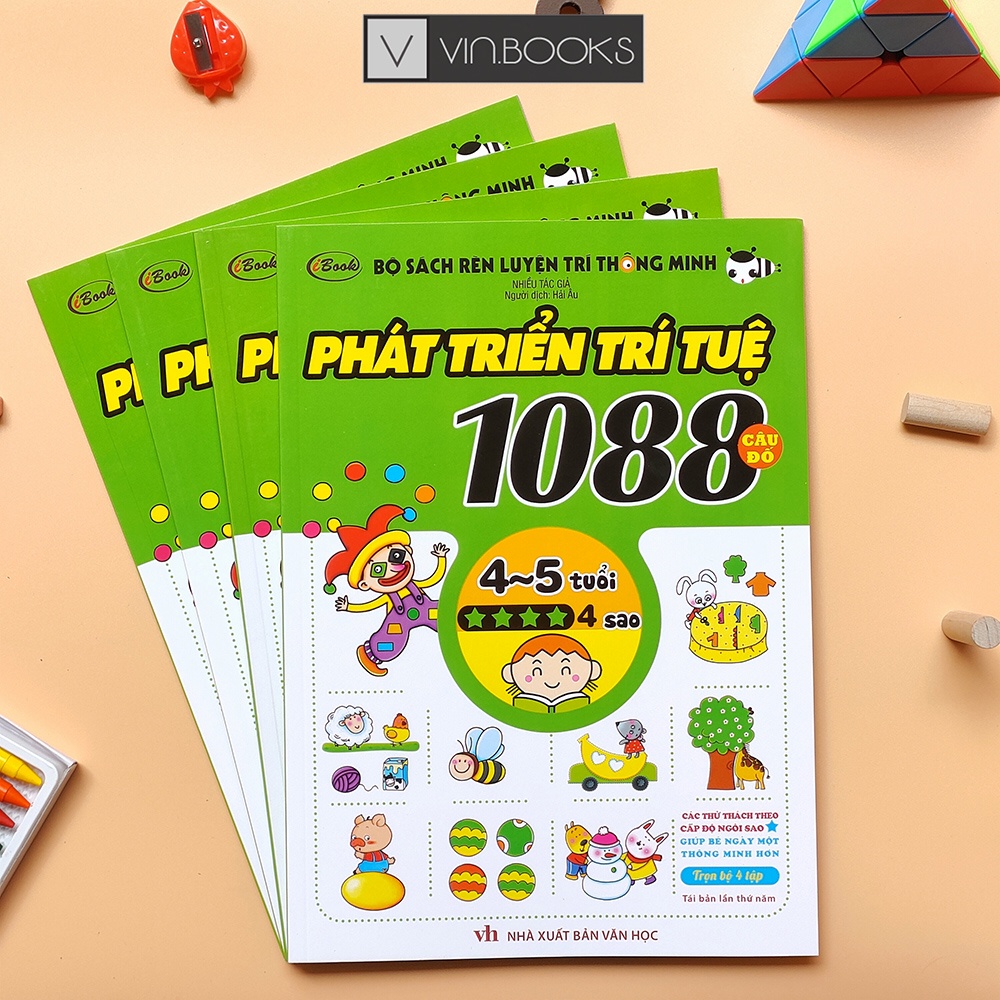 Sách - 1088 Câu Đố Phát Triển Trí Tuệ 4 - 5 Tuổi (Bộ 4 Cuốn)