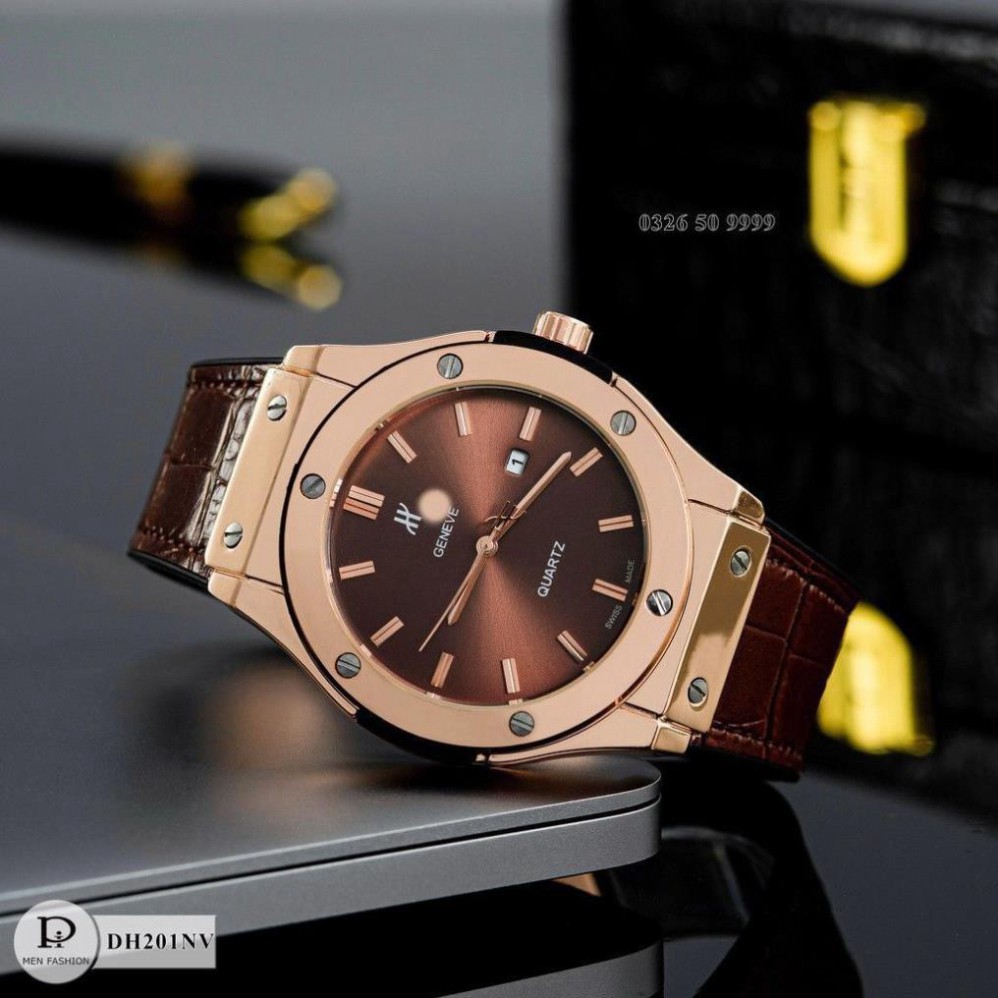 Đồng hồ nam hublot mặt trơn dây da cao cấp fullboxx bảo hành 12 tháng (201) - Dongho.nam.hublot