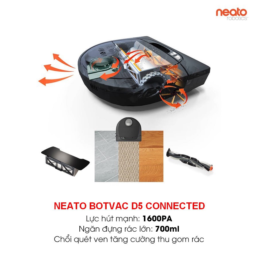 Robot Neato Botvac D5 Connected chính hãng, chuyên hút bụi,  Bảo hành chính hãng 12 tháng..