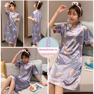 ĐẦM / VÁY NGỦ KỲ LÂN TÍM LỤA SATIN DỄ THƯƠNG [Maimaihome]