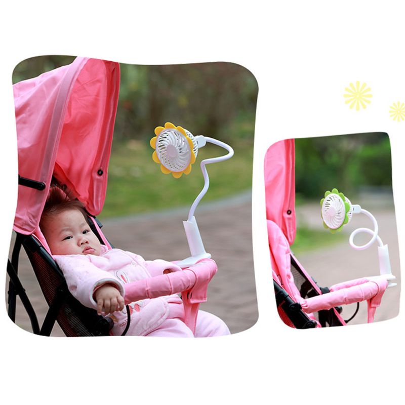 Quạt USB Mini Có Kẹp Gắn Xe Đẩy Em Bé Họa Tiết Hoa Hướng Dương