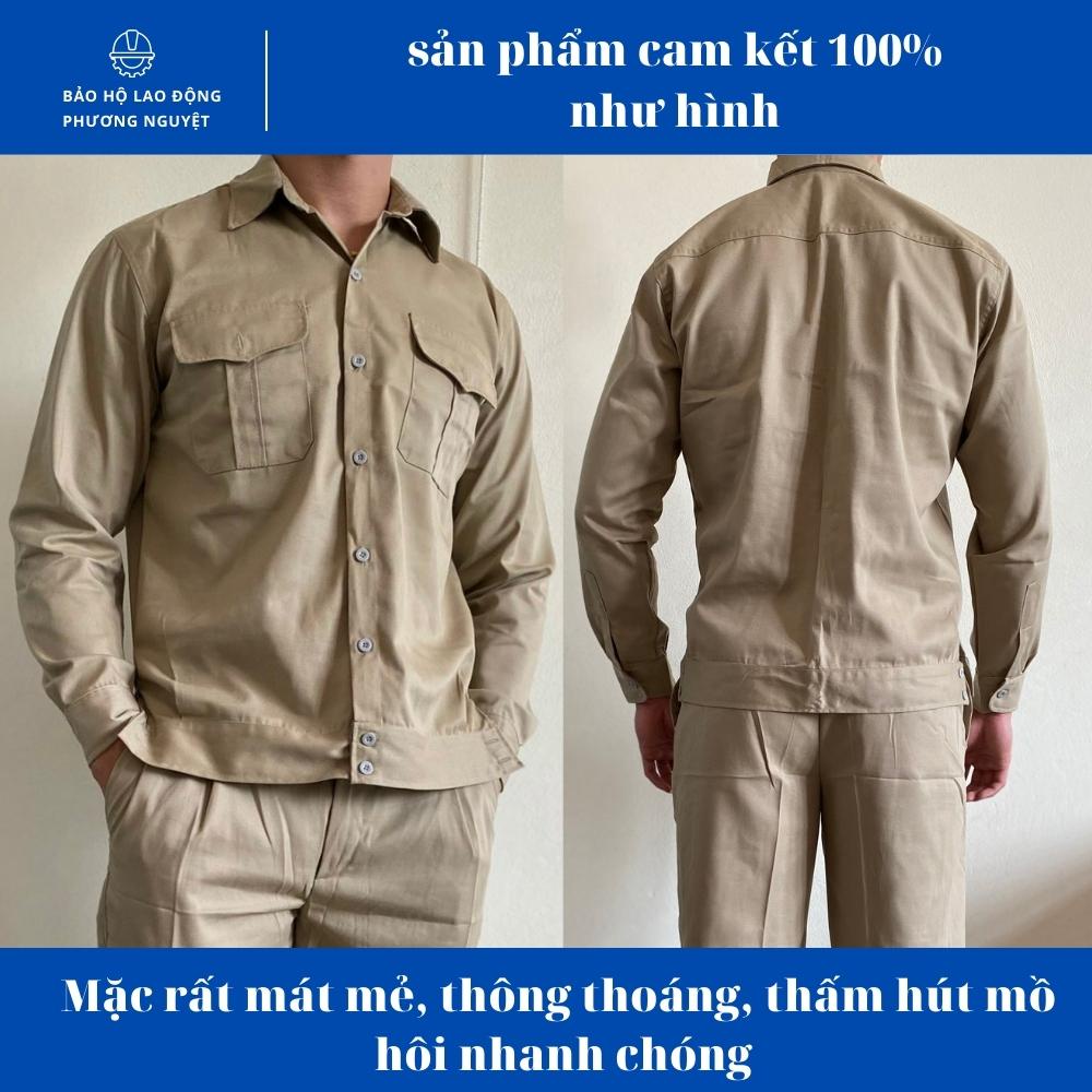Quần áo bảo hộ lao động màu ghi tối vải kaki 2/1 độ bền cao và thấm mồ hôi tốt không phai màu, không xù, không dão
